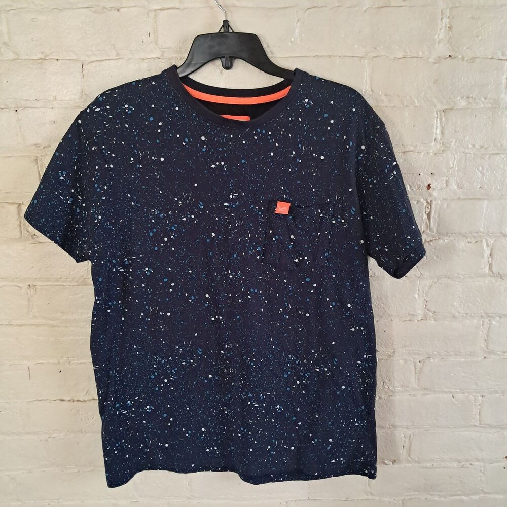 Brooklyn’s Best Unisex Large Black Tee t-shirt Blue Paint Splatter Short Sleeves